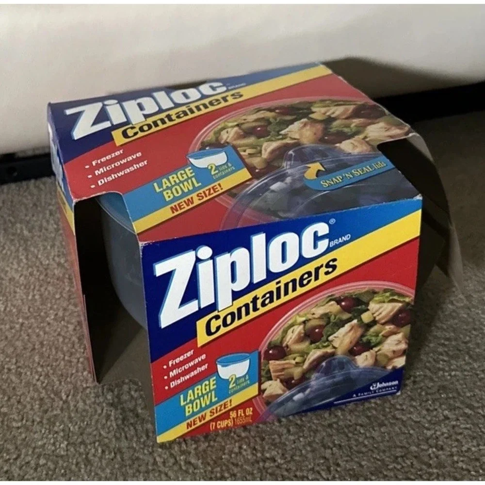 NOS VTG 1999 Vintage Ziploc Container 1 Large Bowl Snap N Seal 56 Oz 7 Cups Open